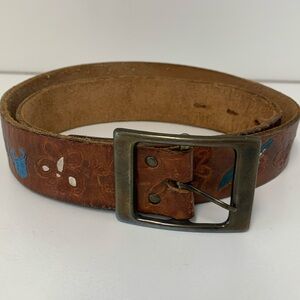 🦋🍄🌸 Vintage Hand Painted Butterfly Mushroom Flower Belt